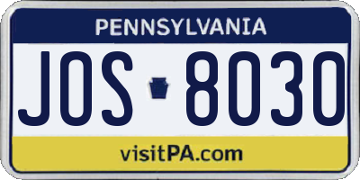 PA license plate JOS8030