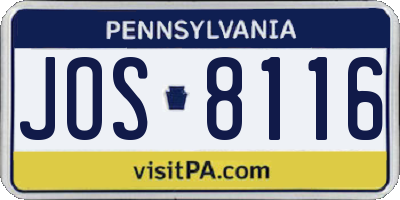 PA license plate JOS8116