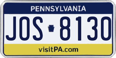 PA license plate JOS8130