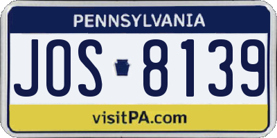 PA license plate JOS8139
