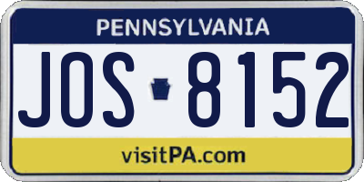 PA license plate JOS8152