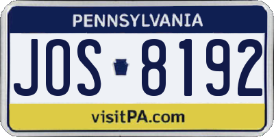 PA license plate JOS8192