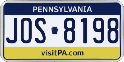 PA license plate JOS8198