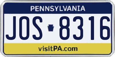 PA license plate JOS8316