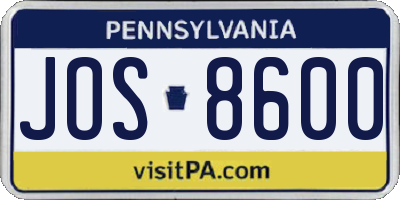 PA license plate JOS8600
