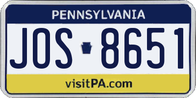 PA license plate JOS8651