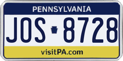 PA license plate JOS8728