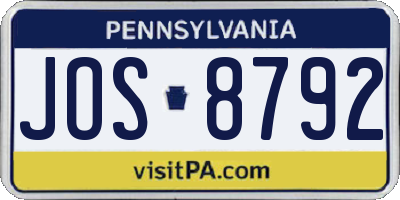PA license plate JOS8792