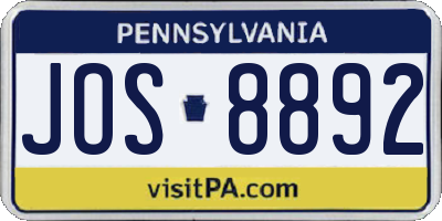 PA license plate JOS8892
