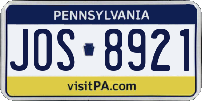 PA license plate JOS8921