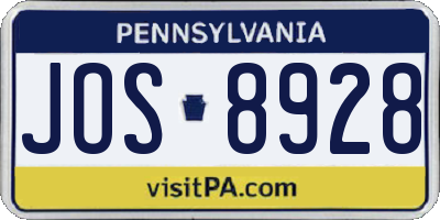 PA license plate JOS8928
