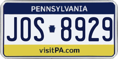 PA license plate JOS8929