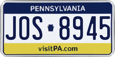 PA license plate JOS8945