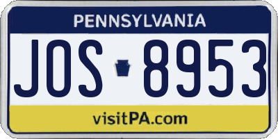 PA license plate JOS8953