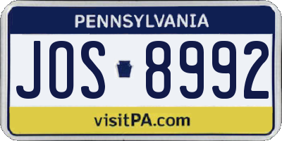 PA license plate JOS8992