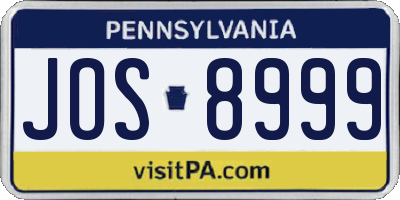 PA license plate JOS8999