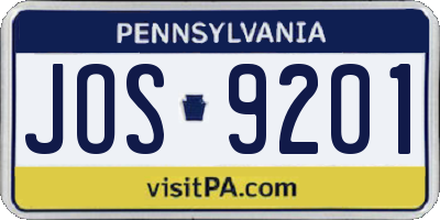 PA license plate JOS9201
