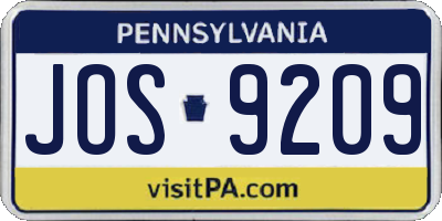 PA license plate JOS9209