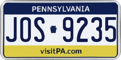 PA license plate JOS9235