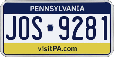 PA license plate JOS9281