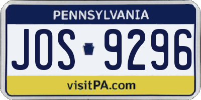 PA license plate JOS9296