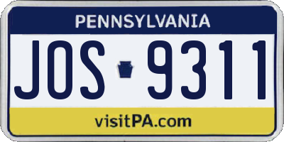 PA license plate JOS9311