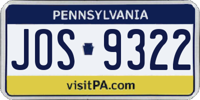 PA license plate JOS9322