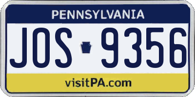PA license plate JOS9356