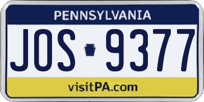 PA license plate JOS9377