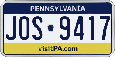 PA license plate JOS9417