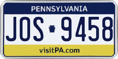 PA license plate JOS9458