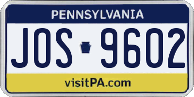 PA license plate JOS9602
