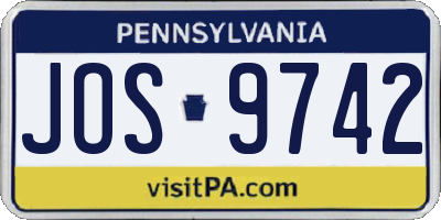 PA license plate JOS9742