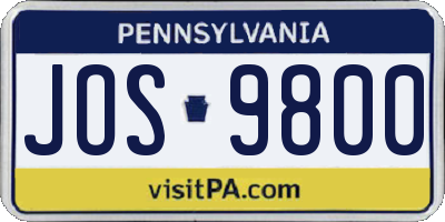 PA license plate JOS9800