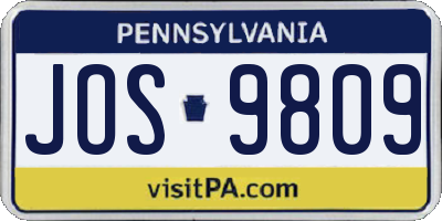PA license plate JOS9809