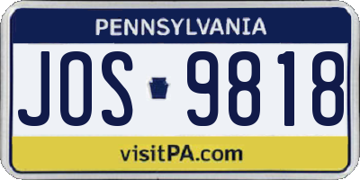 PA license plate JOS9818