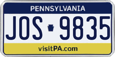 PA license plate JOS9835