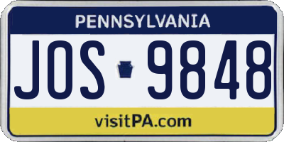 PA license plate JOS9848