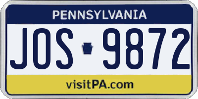 PA license plate JOS9872