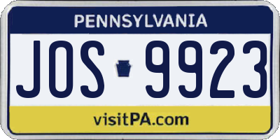 PA license plate JOS9923