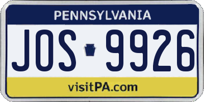 PA license plate JOS9926