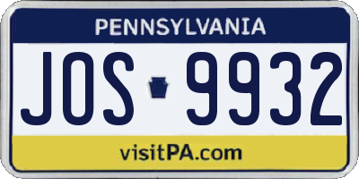 PA license plate JOS9932