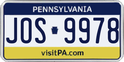 PA license plate JOS9978