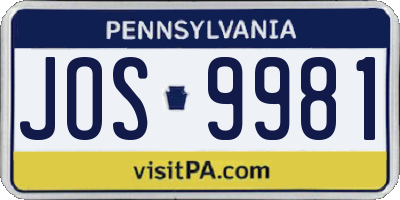 PA license plate JOS9981