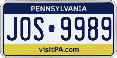 PA license plate JOS9989
