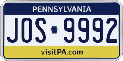 PA license plate JOS9992