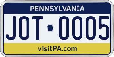 PA license plate JOT0005