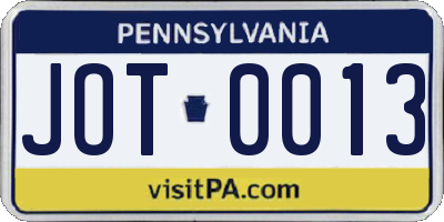 PA license plate JOT0013