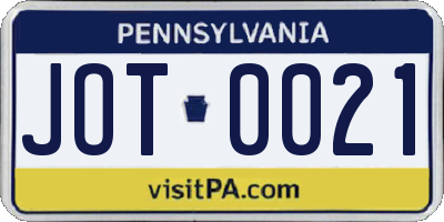 PA license plate JOT0021