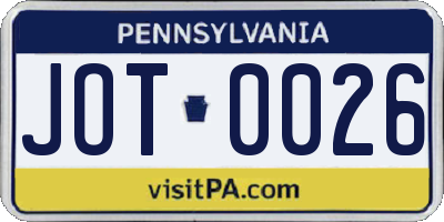 PA license plate JOT0026